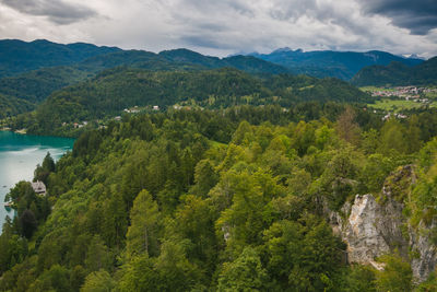 Scenic view of tree mountains against sky