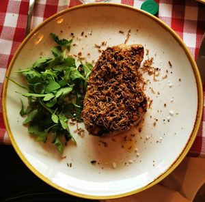 High angle view of food served in plate