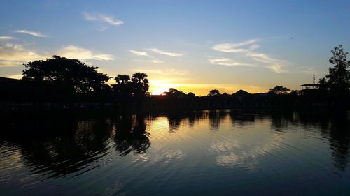 Scenic view of lake against sky during sunset