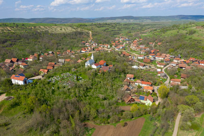 High angle view of townscape against sky