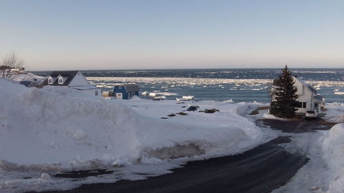 Panoramic view of sea against clear sky