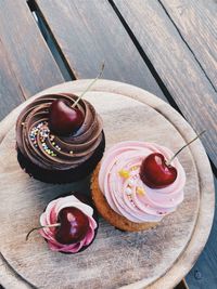 High angle view of dessert in plate on table