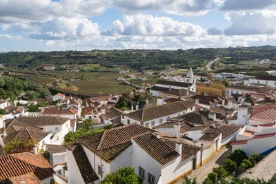 Obidos traditional houses and streets in portugal on a sunny day