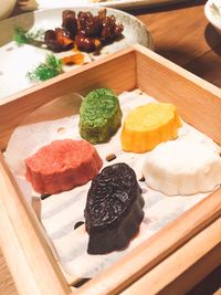 Close-up of dessert in plate on table