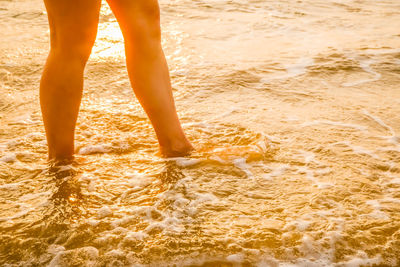 Low section of man standing on beach