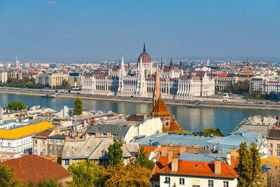 Hungarian parliament building with budapest city, budapest, hungary