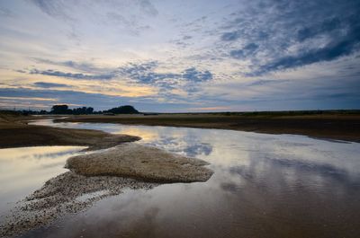 Scenic view of lake against sky during sunset