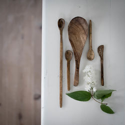 Directly above shot of wooden spoons on table