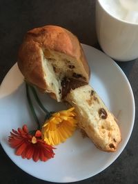 High angle view of breakfast on table