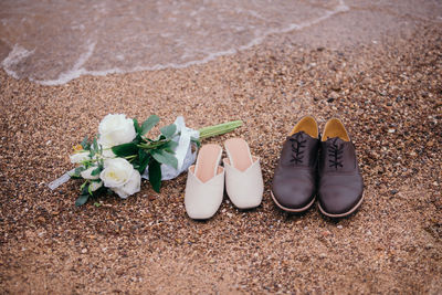 High angle view of shoes on floor