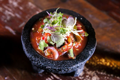 High angle view of food in bowl