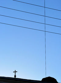 Low angle view of cables against clear blue sky