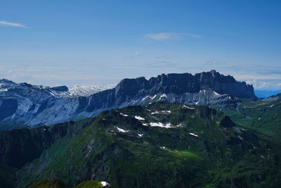 Scenic view of snowcapped mountains against sky