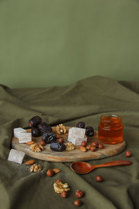 High angle view of fruits in container on table