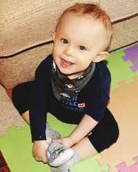 High angle portrait of cute smiling boy