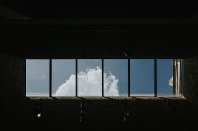Low angle view of glass window against sky