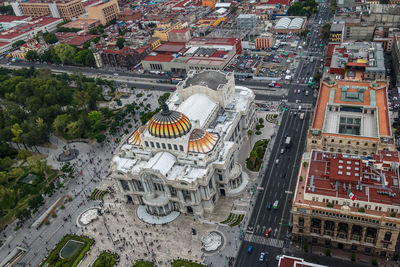 High angle view of buildings in city