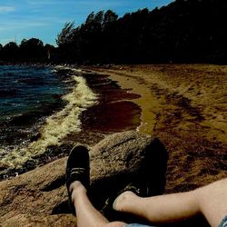 Low section of person standing on shore