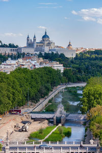 High angle view of buildings in city