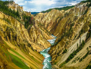 Scenic view of river amidst mountains