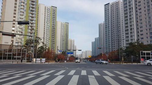 View of city street and buildings