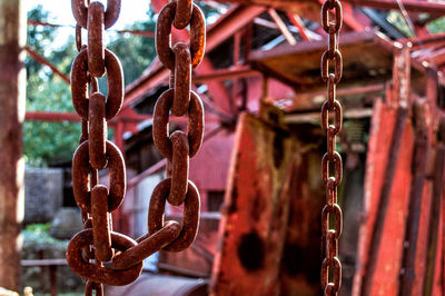 Close-up of chain hanging outdoors