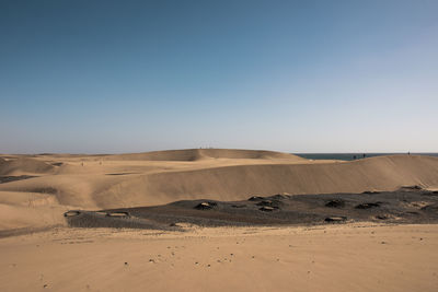 Scenic view of desert against clear blue sky