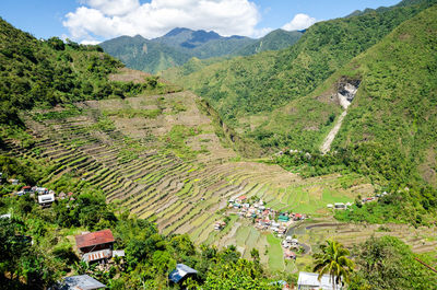 High angle view of agricultural field against sky