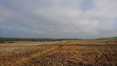 Scenic view of landscape against cloudy sky