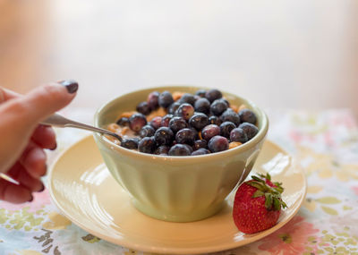 Midsection of woman holding ice cream in bowl