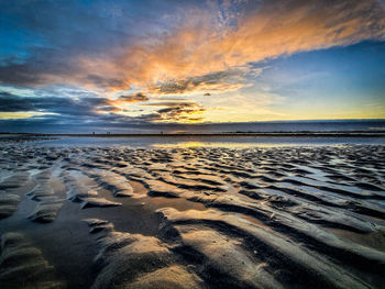 Scenic view of beach against sky during sunset
