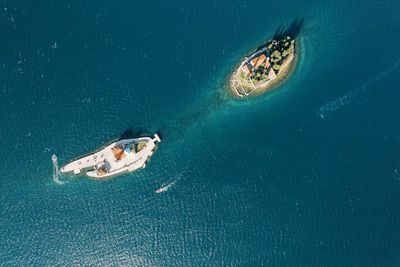 High angle view of man swimming in sea