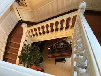 High angle view of staircase in balcony