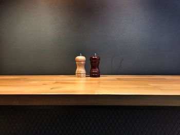 Close-up of chess pieces on table