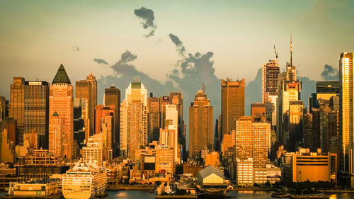 Cityscape against sky during sunset,new york