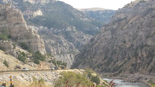 Scenic view of river and mountains