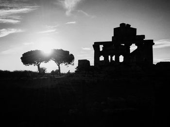 Silhouette of historical building against cloudy sky