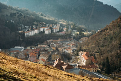 High angle view of townscape against sky