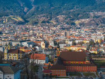 High angle view of townscape against sky