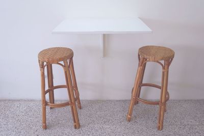 Empty chairs and table against wall at home