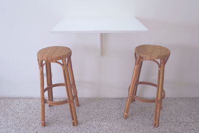 Empty chairs and table against wall at home