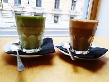 Close-up of coffee served on table