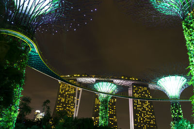 Low angle view of illuminated building at night