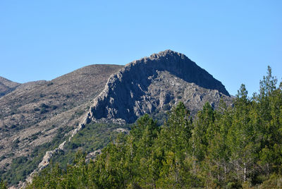 Scenic view of mountains against clear blue sky