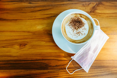 High angle view of coffee on table