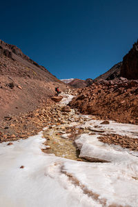 Scenic view of snowcapped mountains against clear sky
