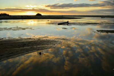 Scenic view of lake at sunset