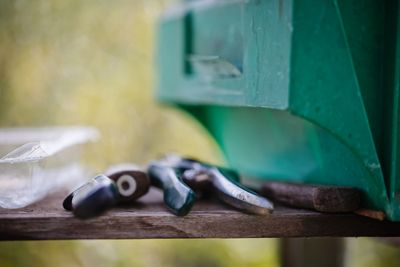 Close-up of objects on table