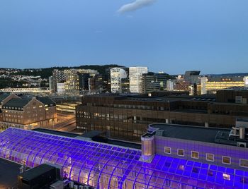 High angle view of buildings in city