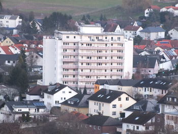 High angle view of buildings in city